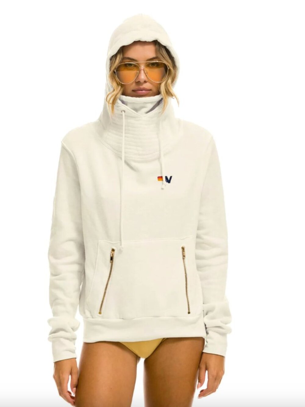 AVIATOR NATION Ninja Hoodie Women’s S Vintage White Pullover Funnel Neck - Picture 3 of 10